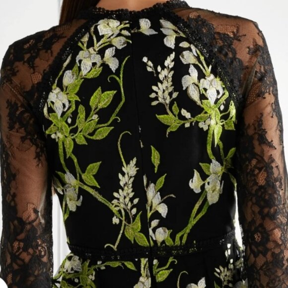 BNWOT Marchesa Notte Floral Embroidered Tulle Dress, Size 4 - Picture 4 of 8